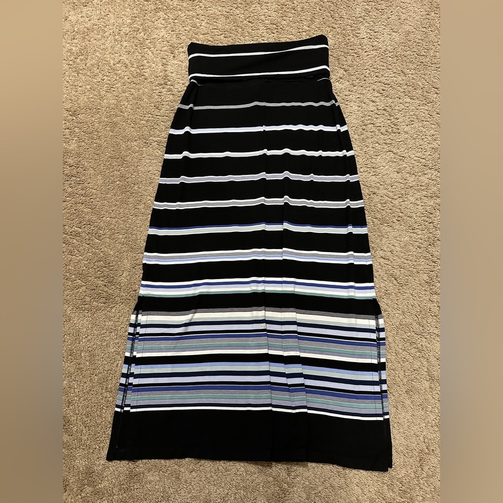 White House Black Market Black and Blue Striped Maxi Skirt C-30